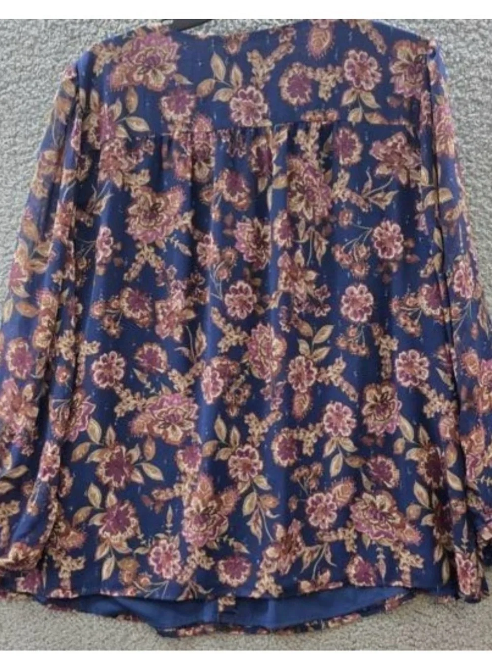 Vince Camuto Navy Floral V-Neck Blouse with Pink and Rust Print